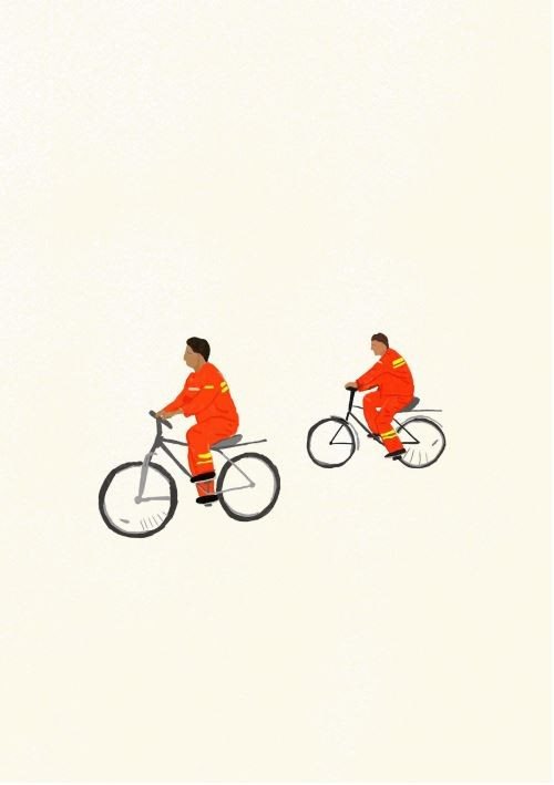 הדפס - Workmen on Bikes